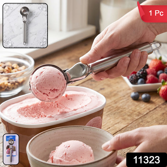 Wukusy stainless steel trigger release ice cream scoop and cookie dough scooper with ergonomic handle on a white background