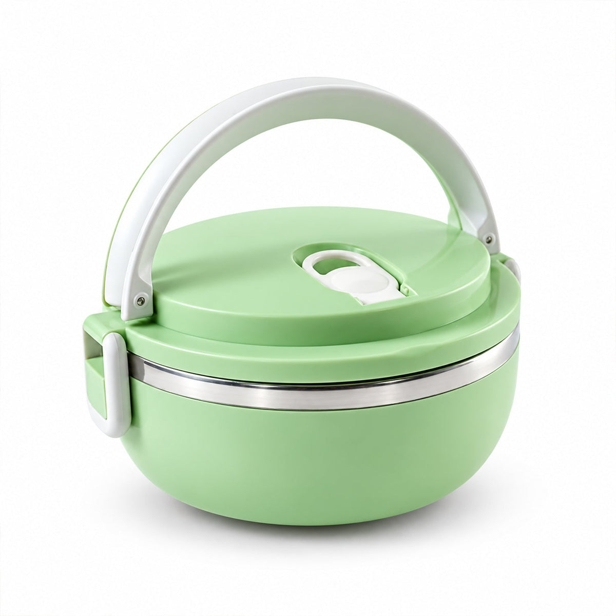 Wukusy single layer stainless steel lunch box with carry handle, 700 ml capacity, showing the sleek, durable interior and handle.