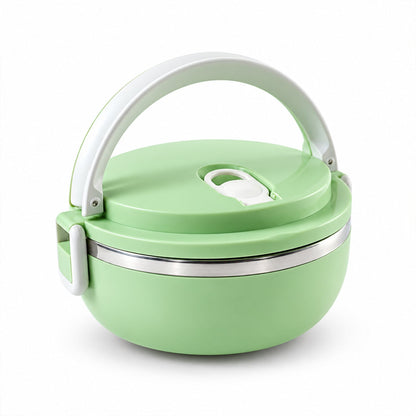 Wukusy single layer stainless steel lunch box with carry handle, 700 ml capacity, showing the sleek, durable interior and handle.