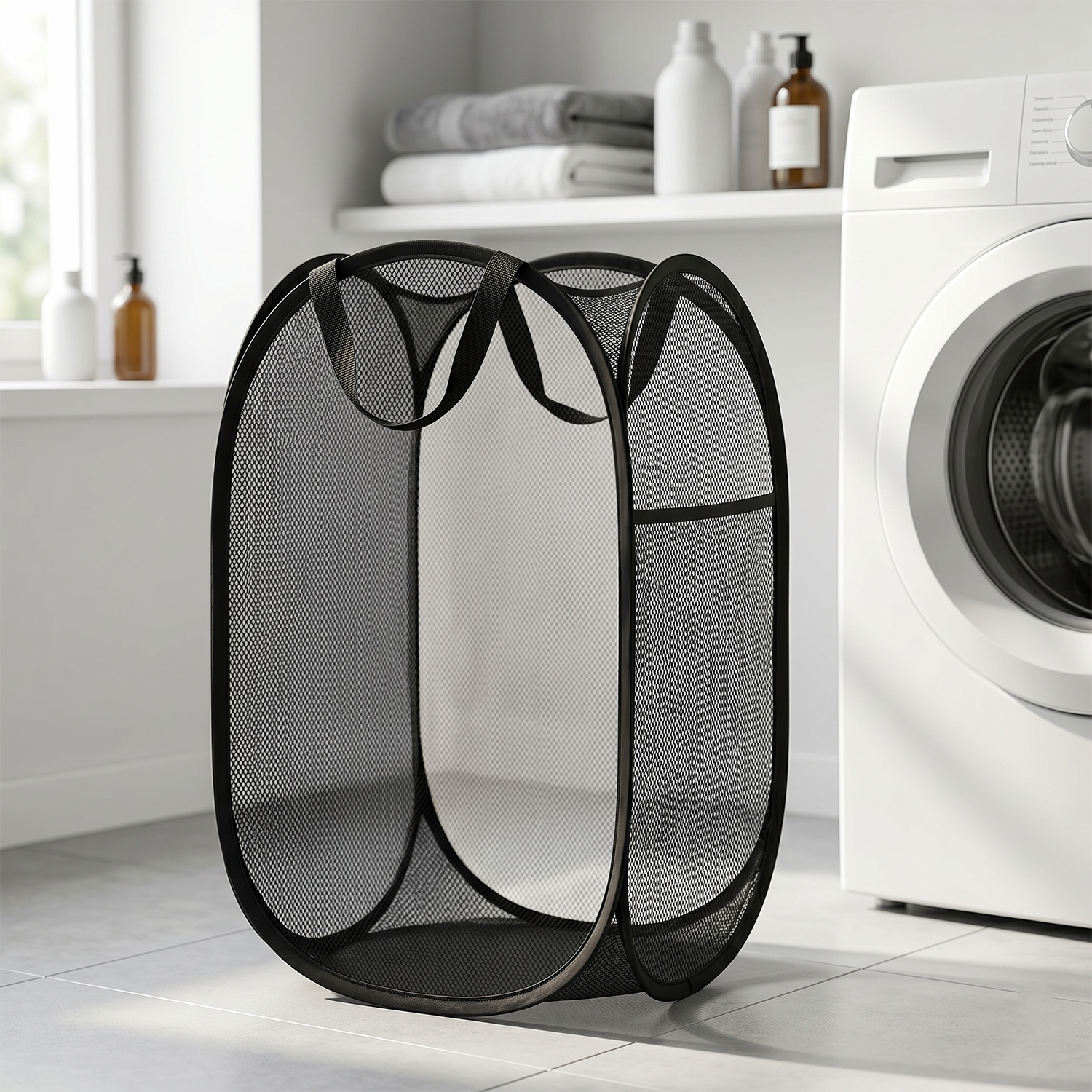 Large Foldable Mesh Laundry Basket Durable Clothes Hamper (1 Pc 36x36x60cm)