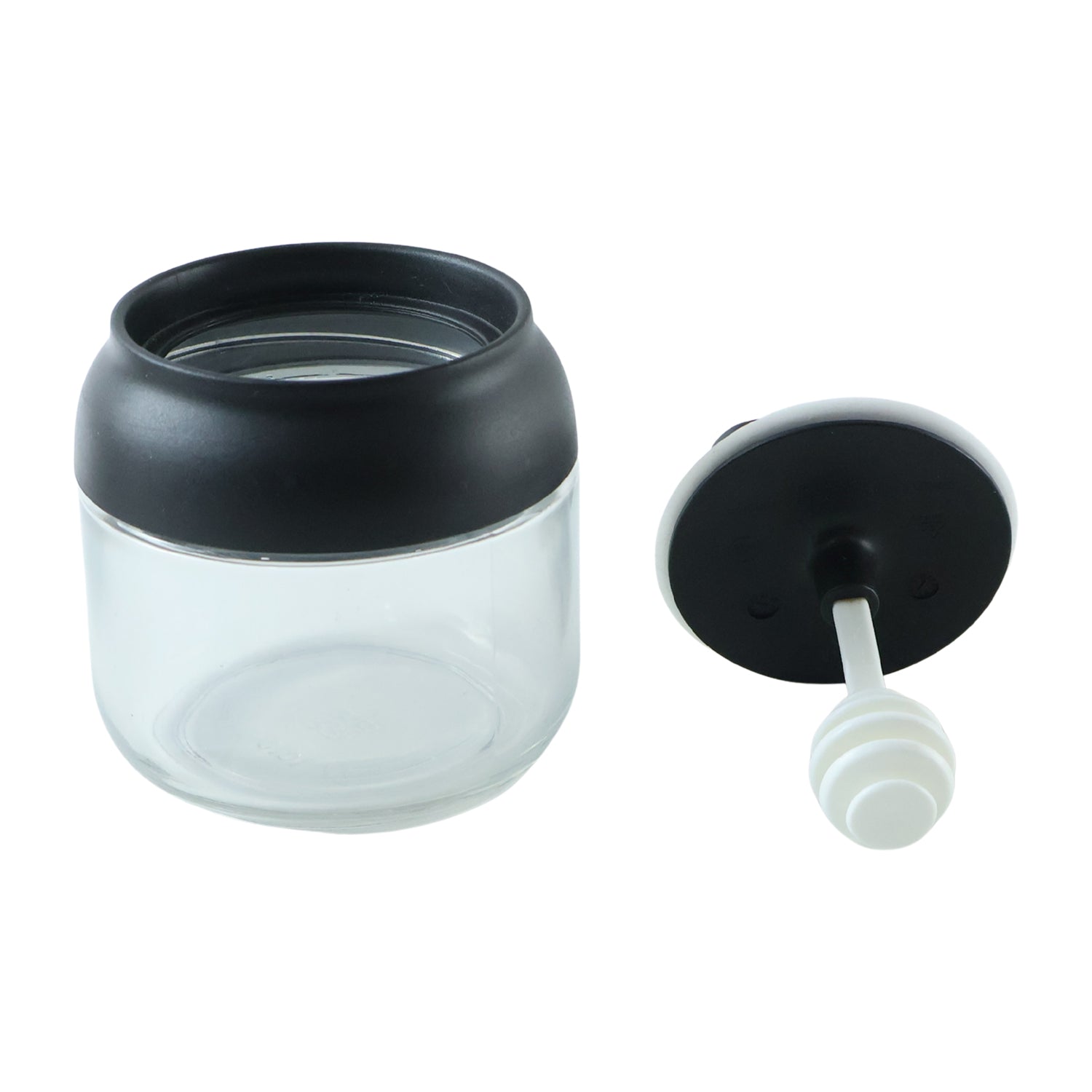 Round Glass Jar Oil And Honey Dispenser With Dipper 280 Ml For Home Kitchen (1 Pc)