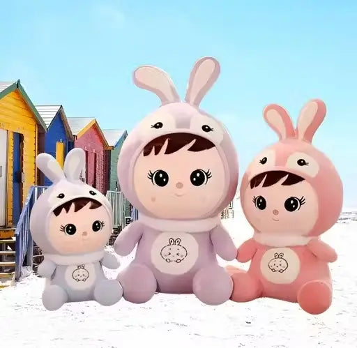 Stuffed Doll with Bunny Cap – Pink Plush Toy for Kids and Girls
