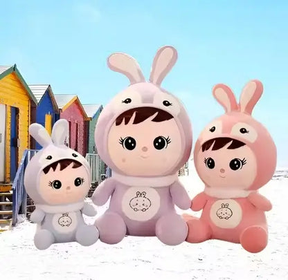 Stuffed Doll with Bunny Cap – Pink Plush Toy for Kids and Girls