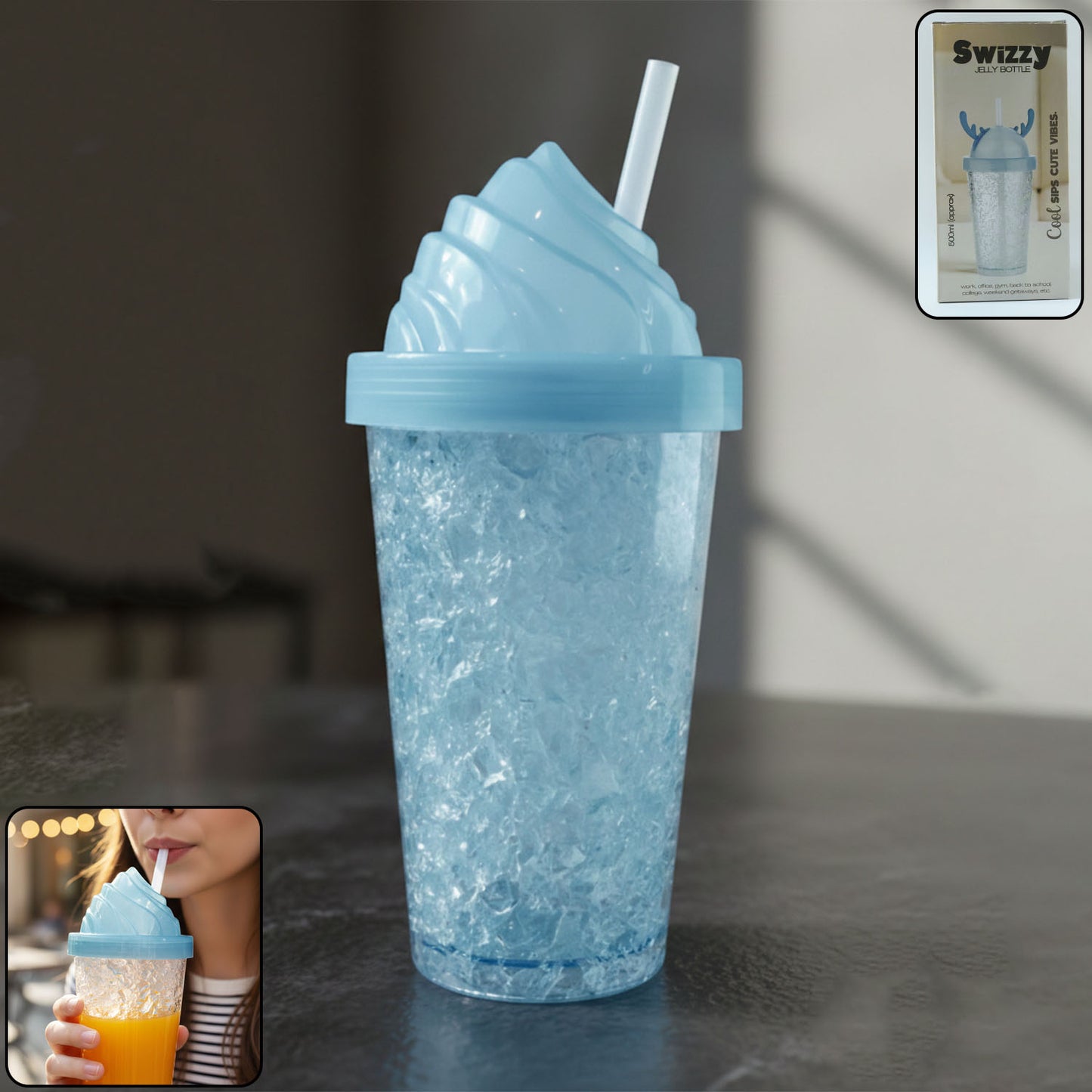 Cute Ice Cream Swirl Design Tumbler Sipper Bottle (500 Ml 1 Pc)
