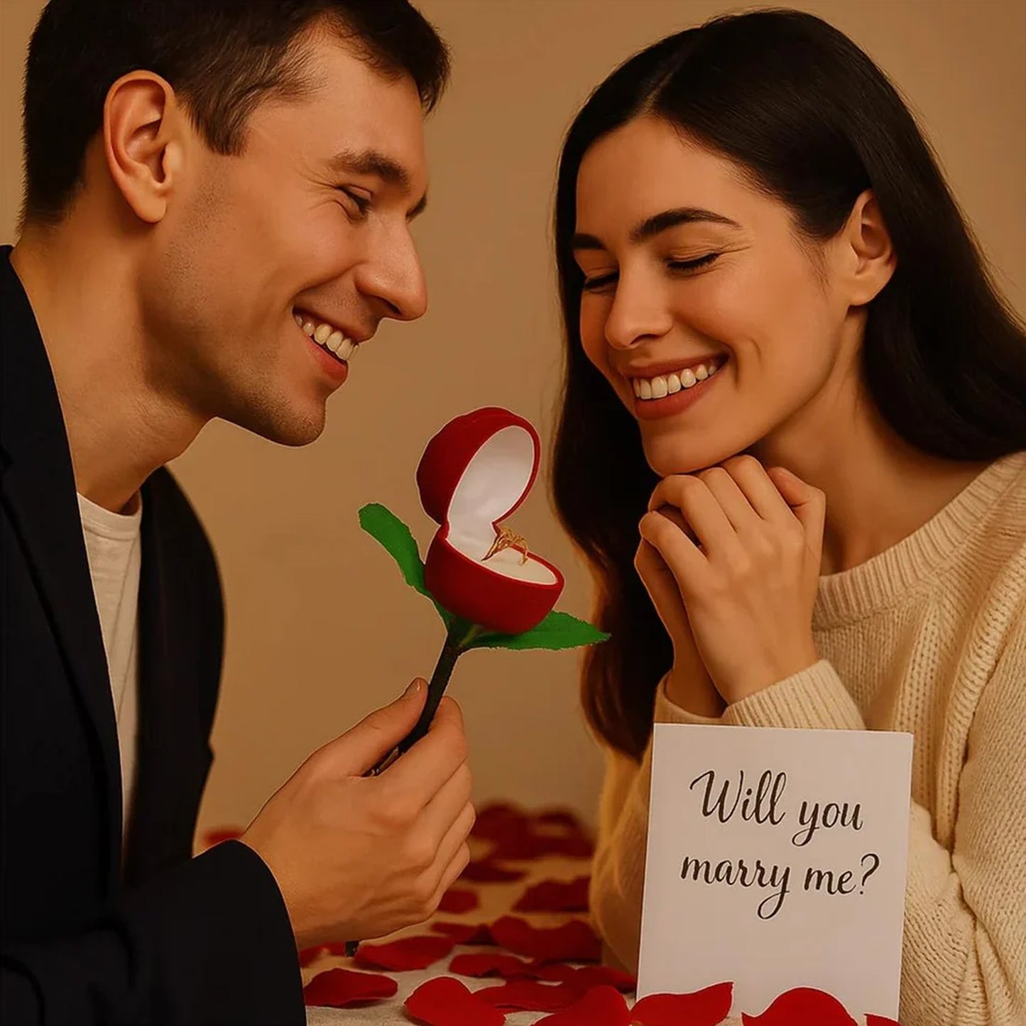 Romantic Artificial Rose Ring Box Stick  2 Piece Flower Shaped