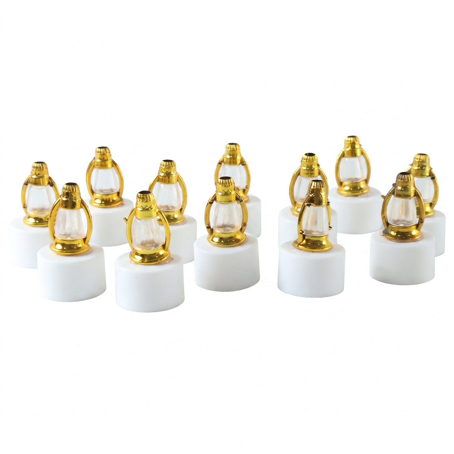 Set of 12 golden LED lantern decorative candle lamps by Wukusy, ideal for home and Diwali festive decor.