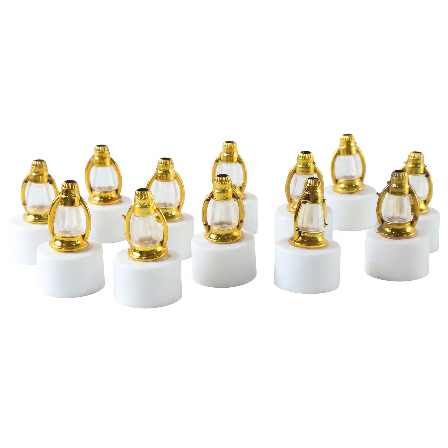 Set of 12 golden LED lantern decorative candle lamps by Wukusy, ideal for home and Diwali festive decor.