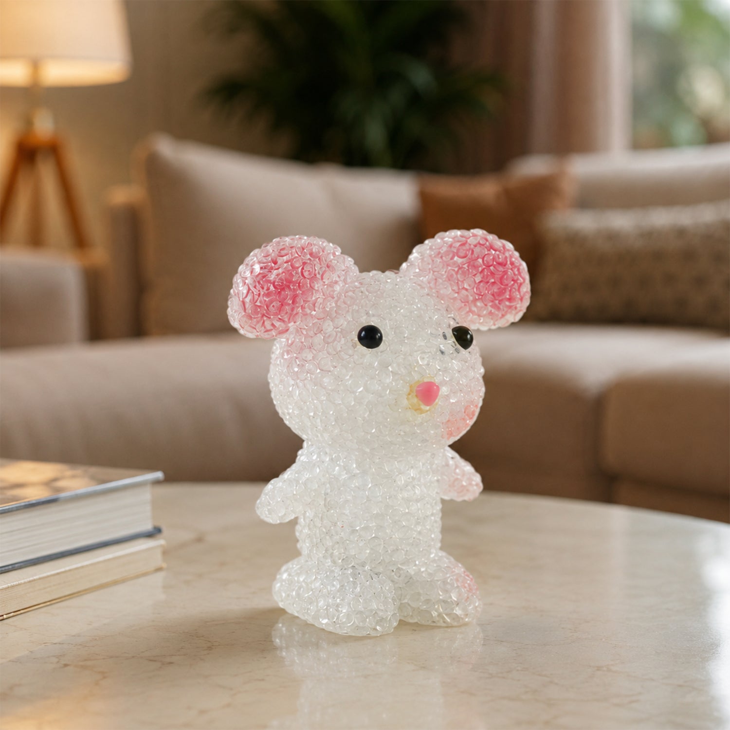 Wukusy cartoon mouse-shaped LED night lamp with crystal texture emitting a warm glow, perfect for children's bedroom decor.