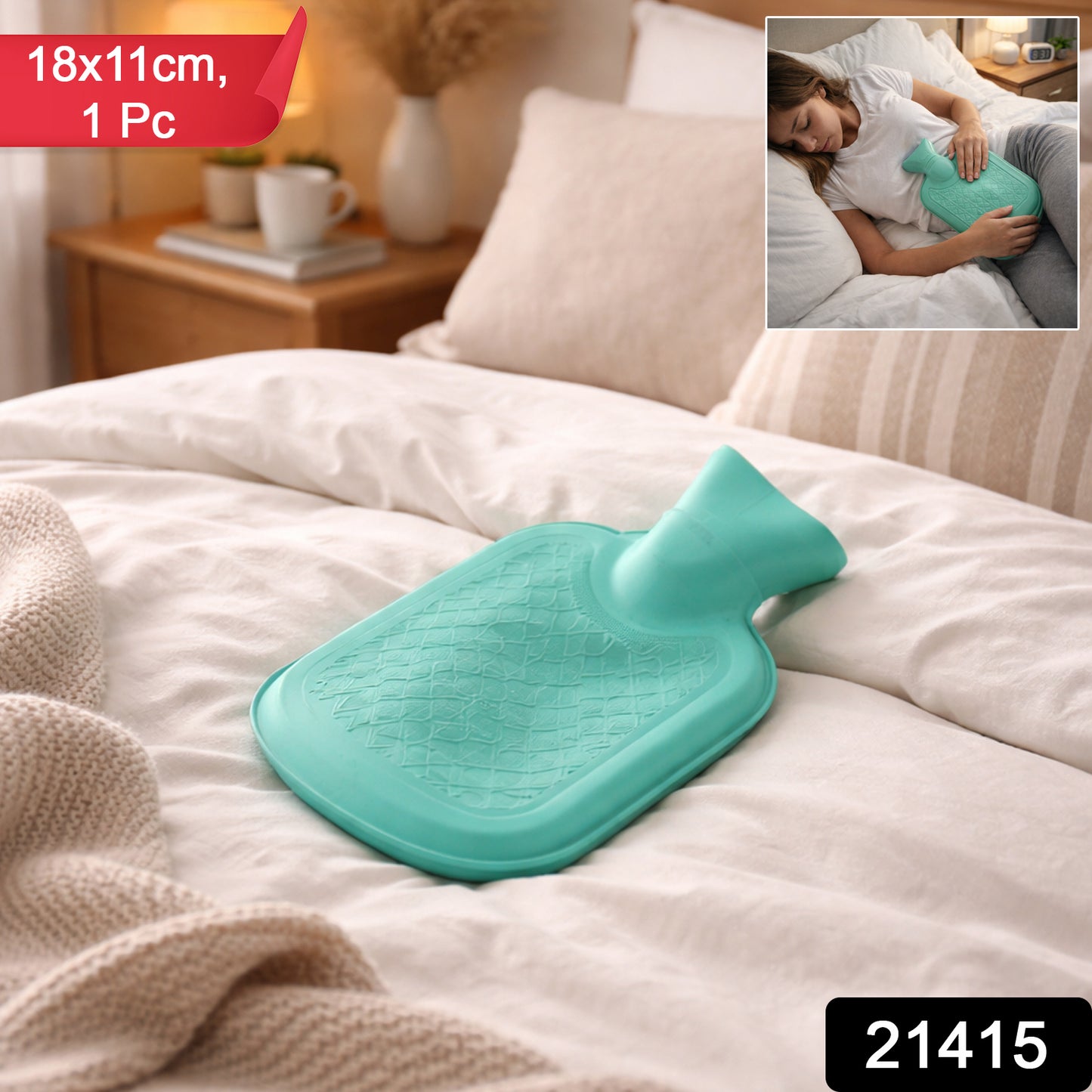 Wukusy premium reusable hot water heating bag, 18x11 cm, filled with hot water, soft fabric exterior for soothing warmth.