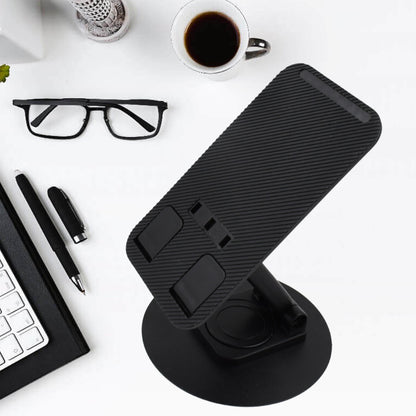 Wukusy portable mobile holder stand with adjustable height and angle, suitable for all smartphones, shown on a desk.