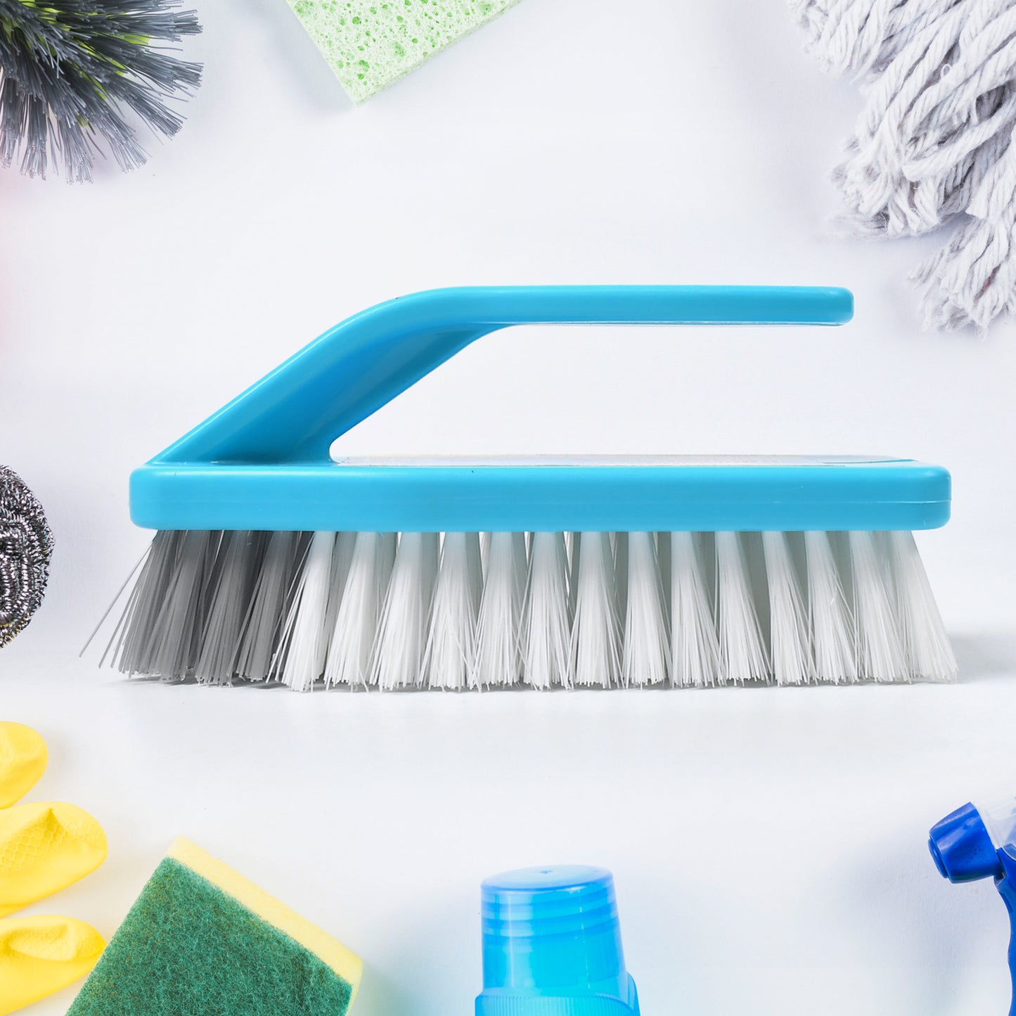 Wukusy 7527 multipurpose cleaning brush with handle for laundry, floors, tiles, kitchen, and wet or dry washing.