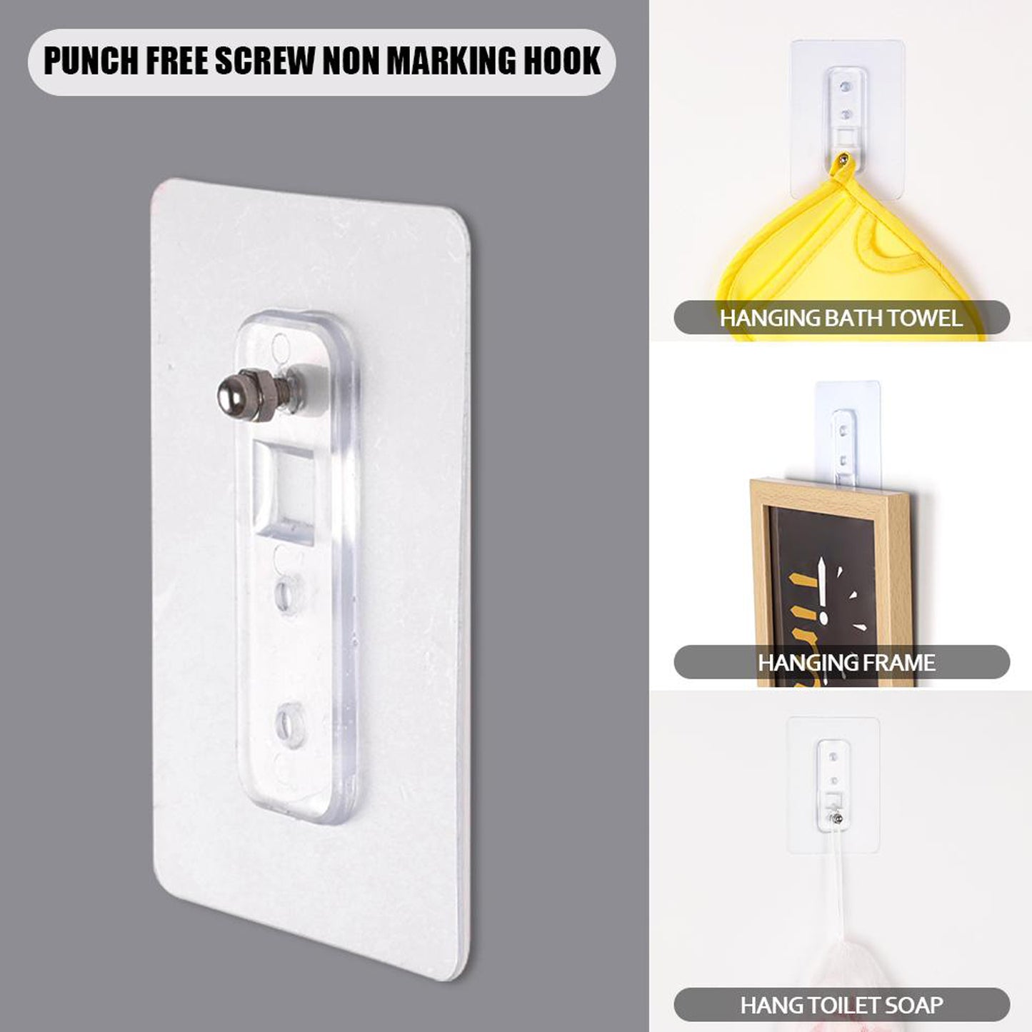 Wukusy adhesive plastic wall hook, strong hold self-stick hanger for storage, shown mounted on a wall with items hanging.
