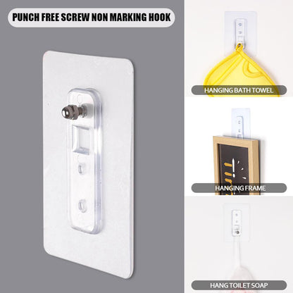 Wukusy adhesive plastic wall hook, strong hold self-stick hanger for storage, shown mounted on a wall with items hanging.
