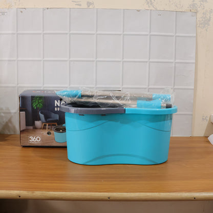 Wukusy 360 degree spin mop bucket set with adjustable stainless steel handle and mop head for easy cleaning.