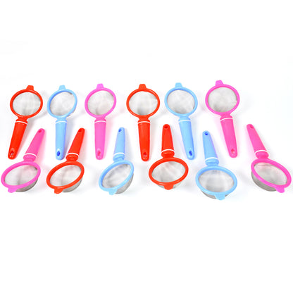 Set of 12 Wukusy plastic multipurpose tea and coffee strainers, lightweight and durable for brewing and filtering beverages.