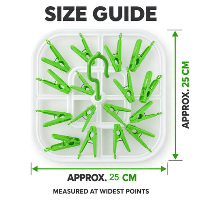 Wukusy plastic clip hanger drying rack with detachable hook, holding socks and small clothes for air drying.
