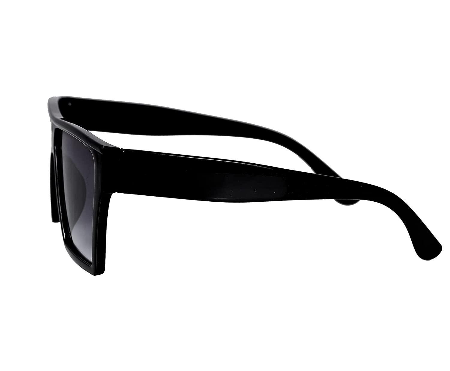 Unisex free size retro square sunglasses with black frames and dark lenses, stylish and suitable for all genders.