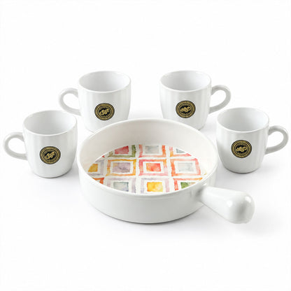 Wukusy 5-piece ceramic cup and platter set for tea, coffee, and snack serving, includes cups and matching platters for home use
