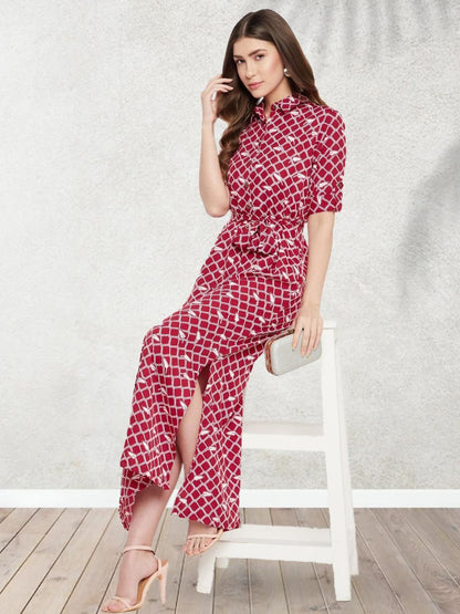 Stylish women's crepe maxi dress with button-down front from Drpshippr's Uptownie Lite collection, featuring a comfortable, elegant design.