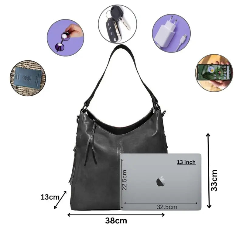 Black Vegan Leather Shoulder Bag | Spacious, Water-Resistant, Lightweight & Adjustable Strap