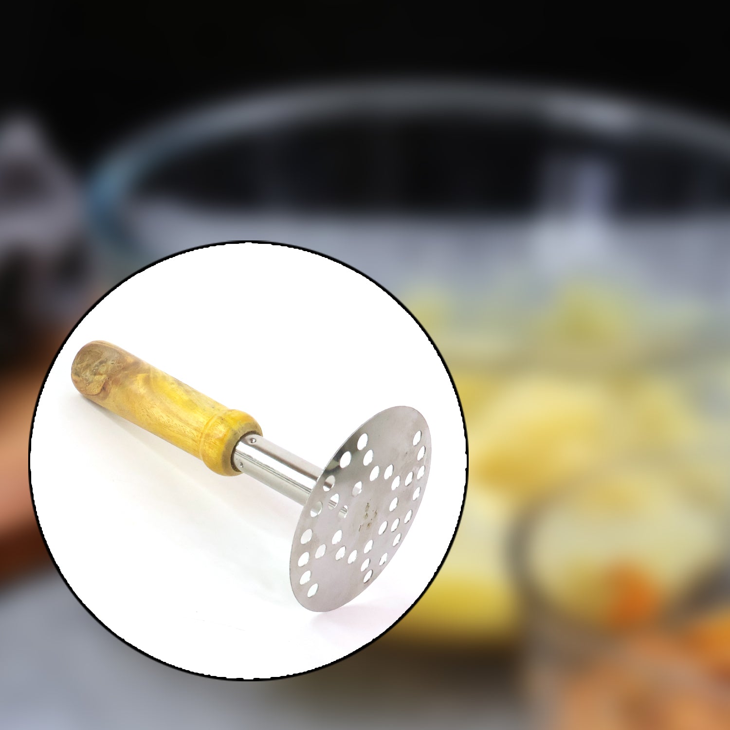 064 Stainless Steel Potato Masher Pav Bhaji Masher With Wooden Handle