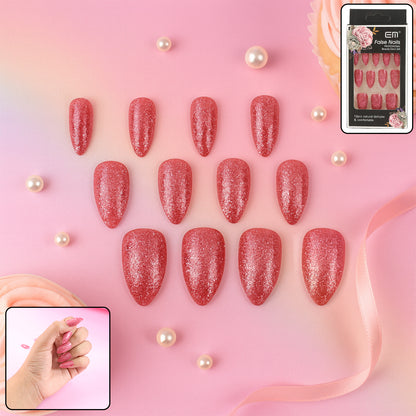 Wukusy Glitter Press-on False Nails in a mix of colorful designs, showcasing shiny, decorative nail tips for easy at-home manicure.