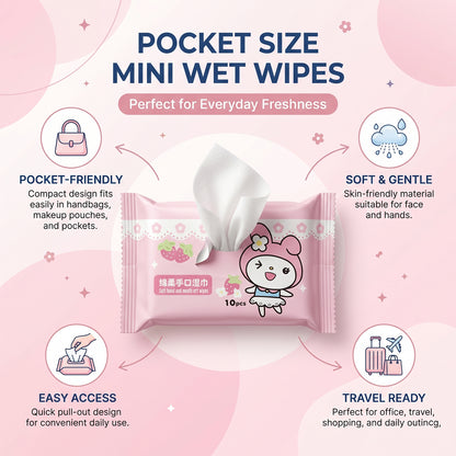Cartoon Printed Soft Wet Wipes Pack 10 Pc (1 Pack X 10 Pc)