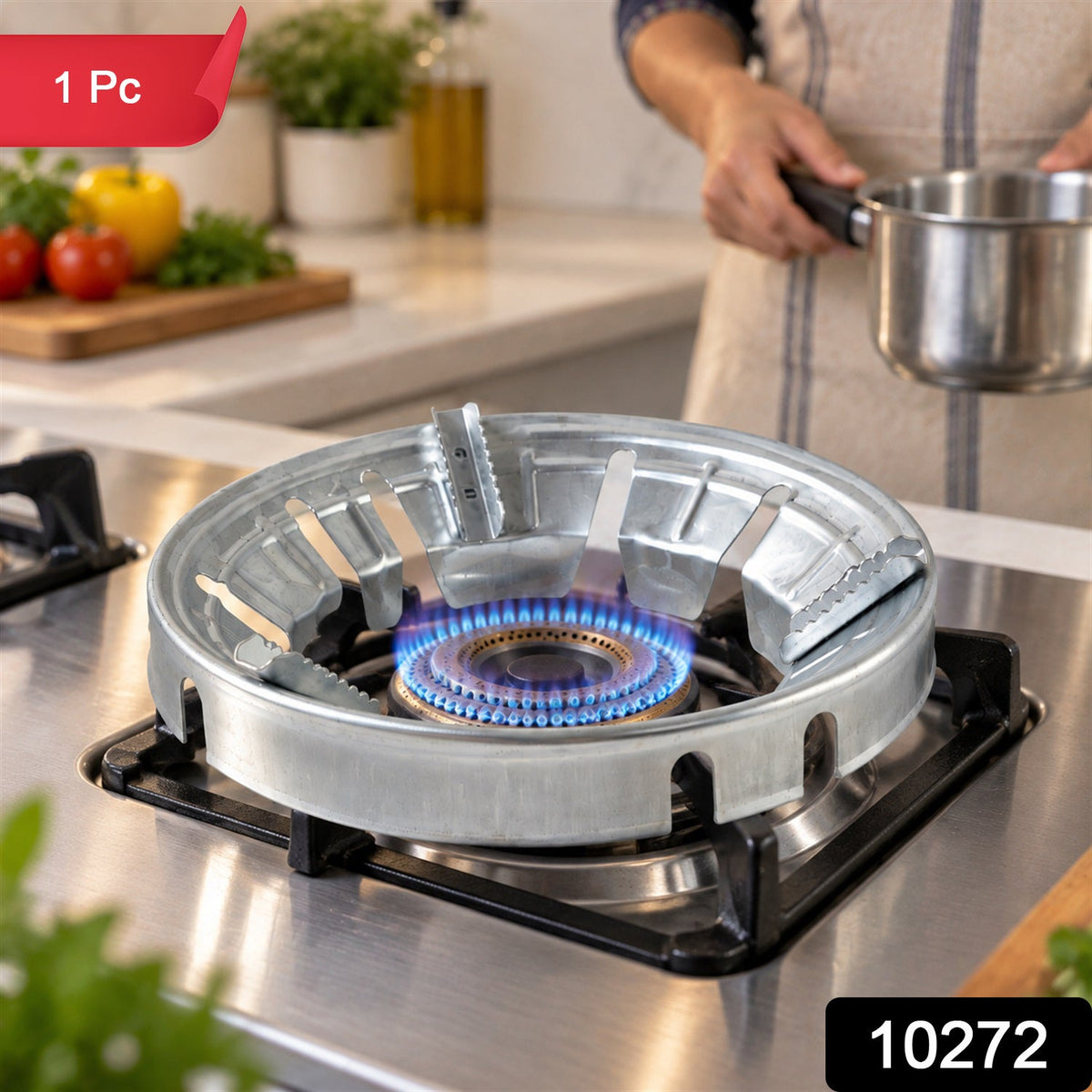 Wukusy gas stove burner stand with windproof energy-saving ring and pan support, designed for stable cookware placement.