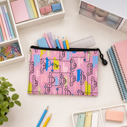 Car Print Pencil Zipper Pouch  Spacious  Durable For Kids