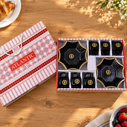 Wukusy star-shaped snack serving bowl and tea cup set with platter, 8-piece gift set for elegant table presentation