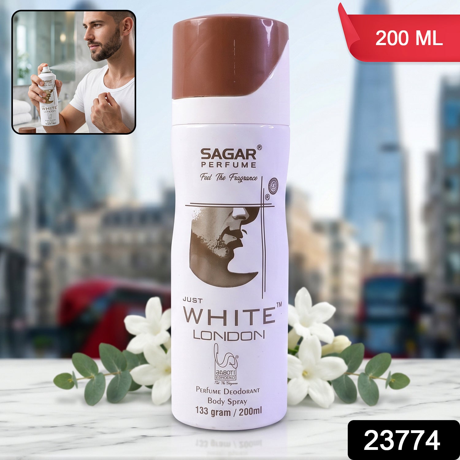 Sagar Just White London Perfume Body Spray Deodorant For Men (200 Ml)