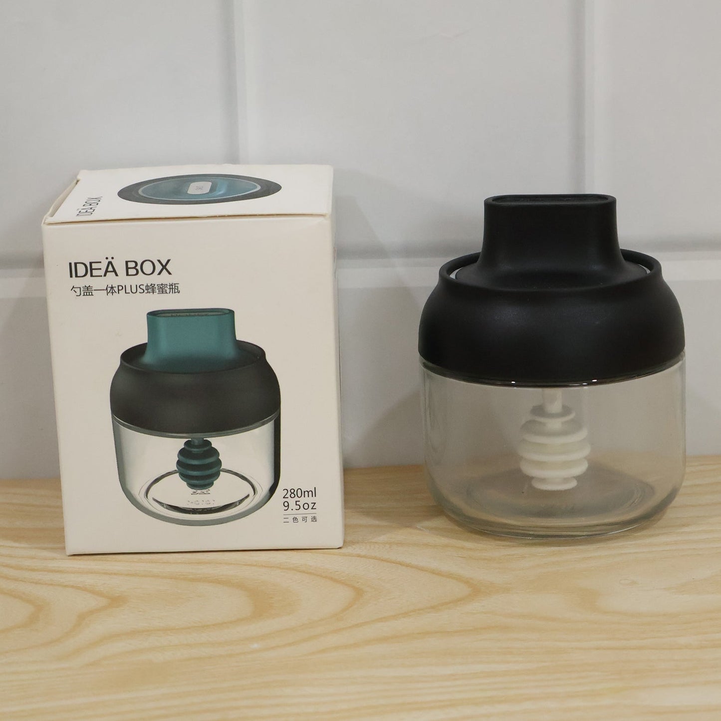 Round Glass Jar Oil And Honey Dispenser With Dipper 280 Ml For Home Kitchen (1 Pc)