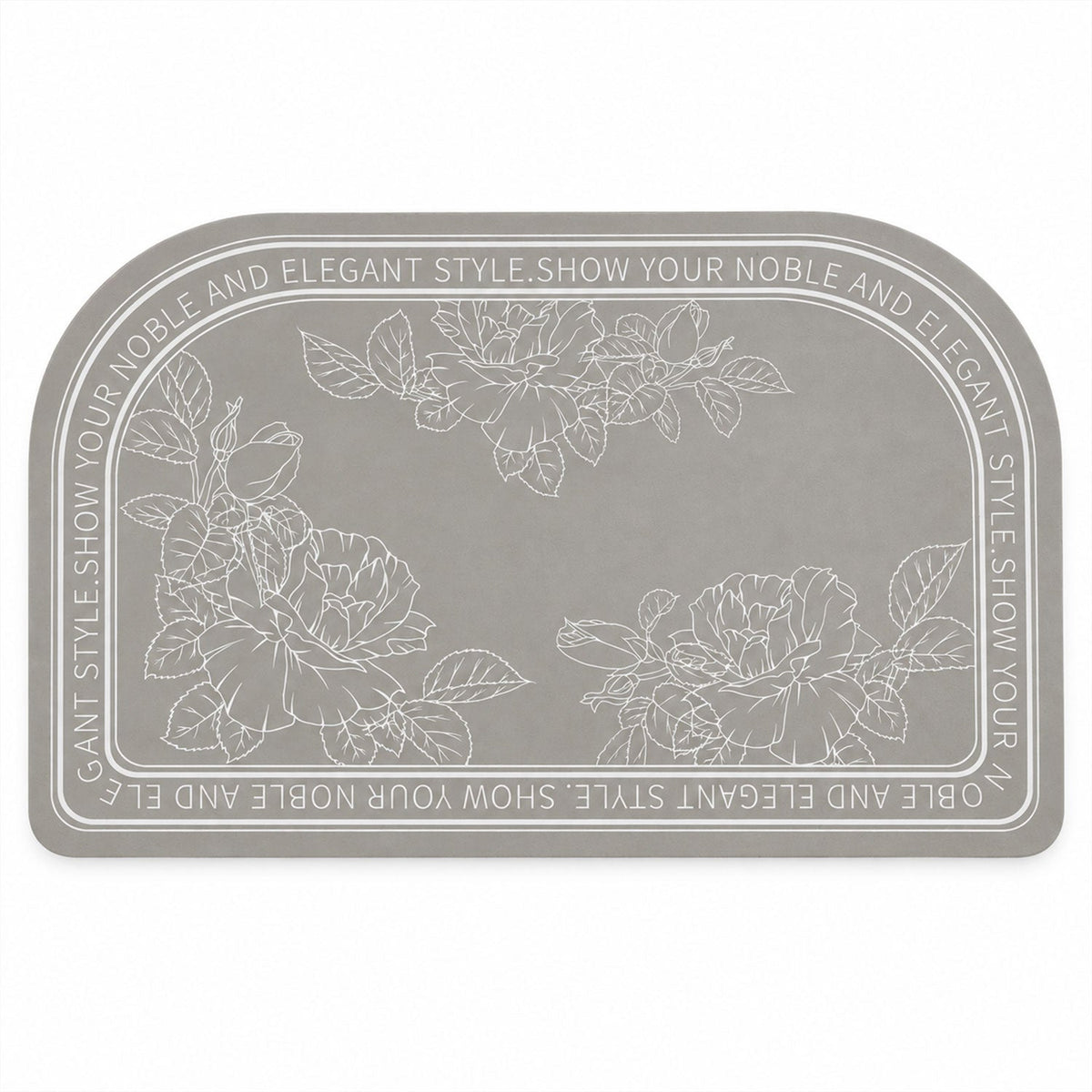 Wukusy absorbent bathroom mat with half-round floral print, quick-dry fabric, measuring 50x80 cm, placed on bathroom floor.