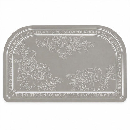Wukusy absorbent bathroom mat with half-round floral print, quick-dry fabric, measuring 50x80 cm, placed on bathroom floor.