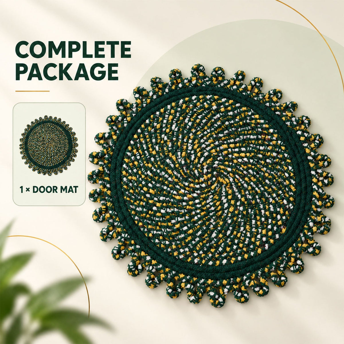 Round Decorative Braided Floor Mat With Looped Edge For Homes (1 Pc 48x48 Cm)