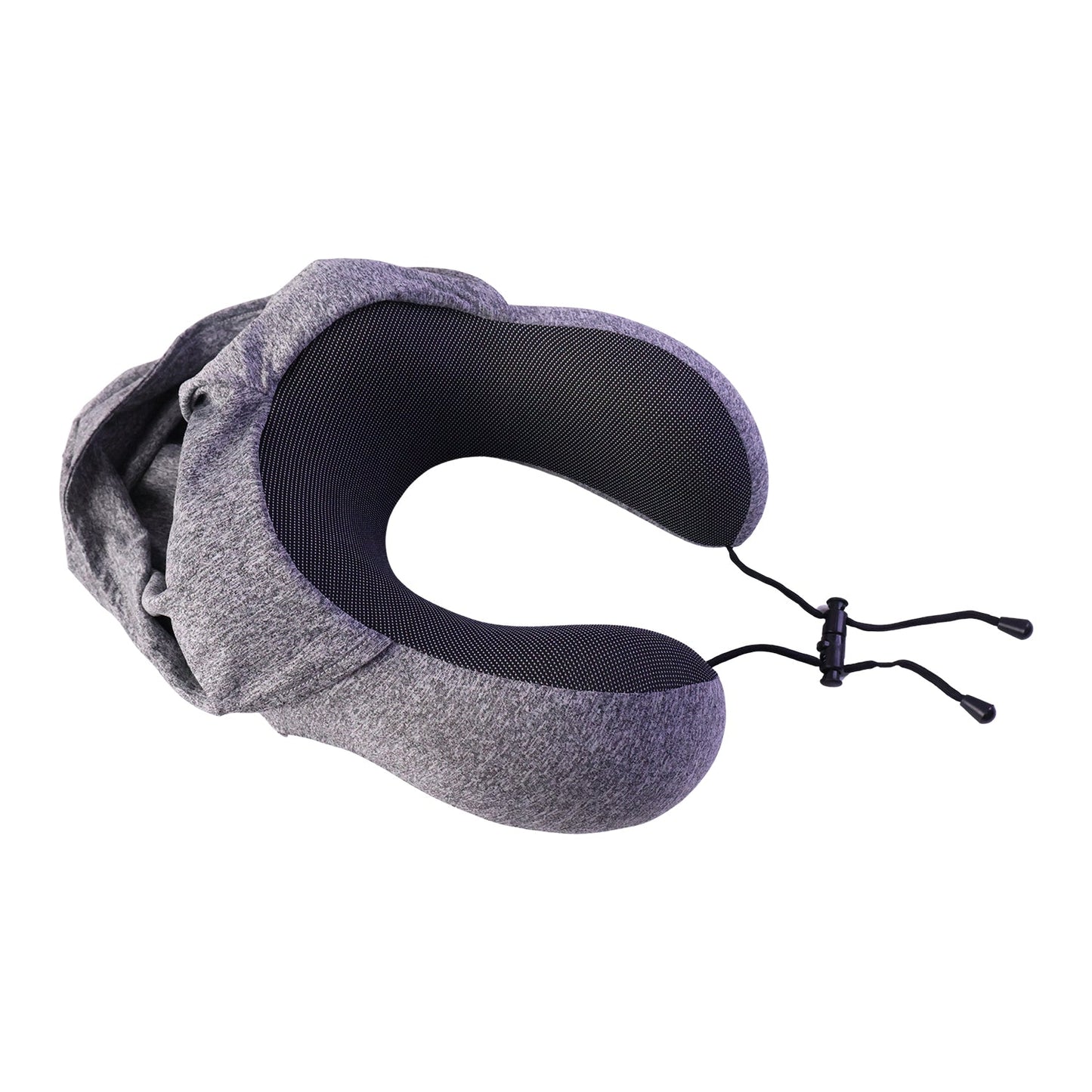 U Shaped Hooded Neck Pillow Grey Travel Pillow With Drawstring Hood (1 Pc)