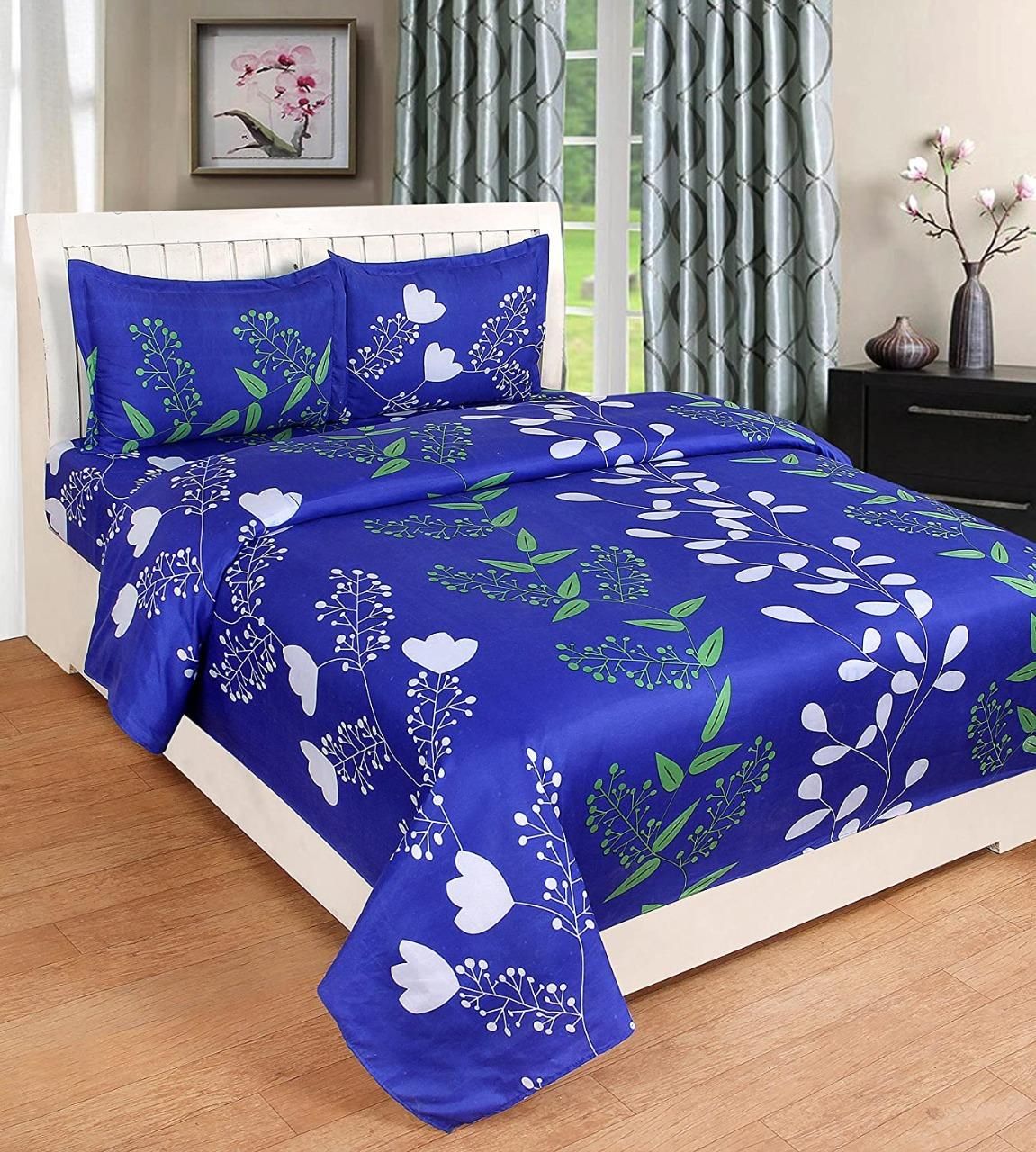Velvet printed double bedsheet with colorful floral pattern, made from polycotton for comfortable, stylish bedroom decor.