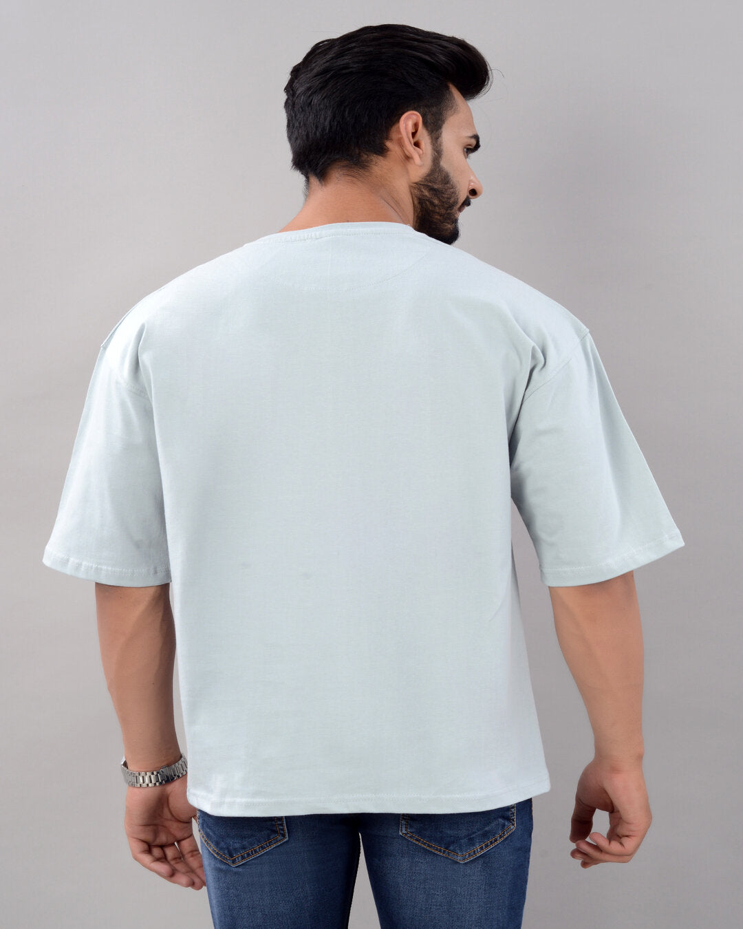 Cotton Blend Oversize Loose Fit Drop Shoulder Round Neck Half Sleeve Graphic Printed Turquiose T-Shirt for Men (SIZE- M,L,XL,XXL)