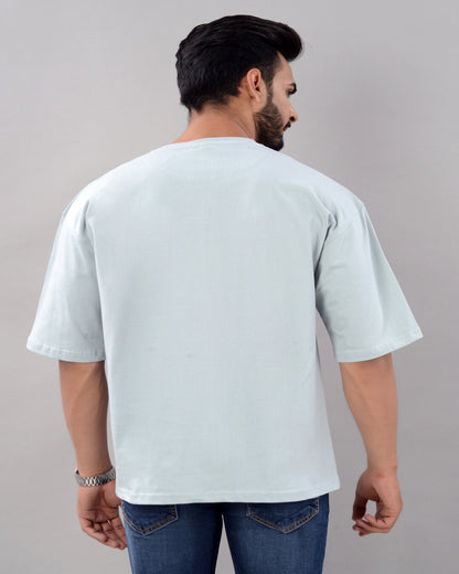 Cotton Blend Oversize Loose Fit Drop Shoulder Round Neck Half Sleeve Graphic Printed Turquiose T-Shirt for Men (SIZE- M,L,XL,XXL)