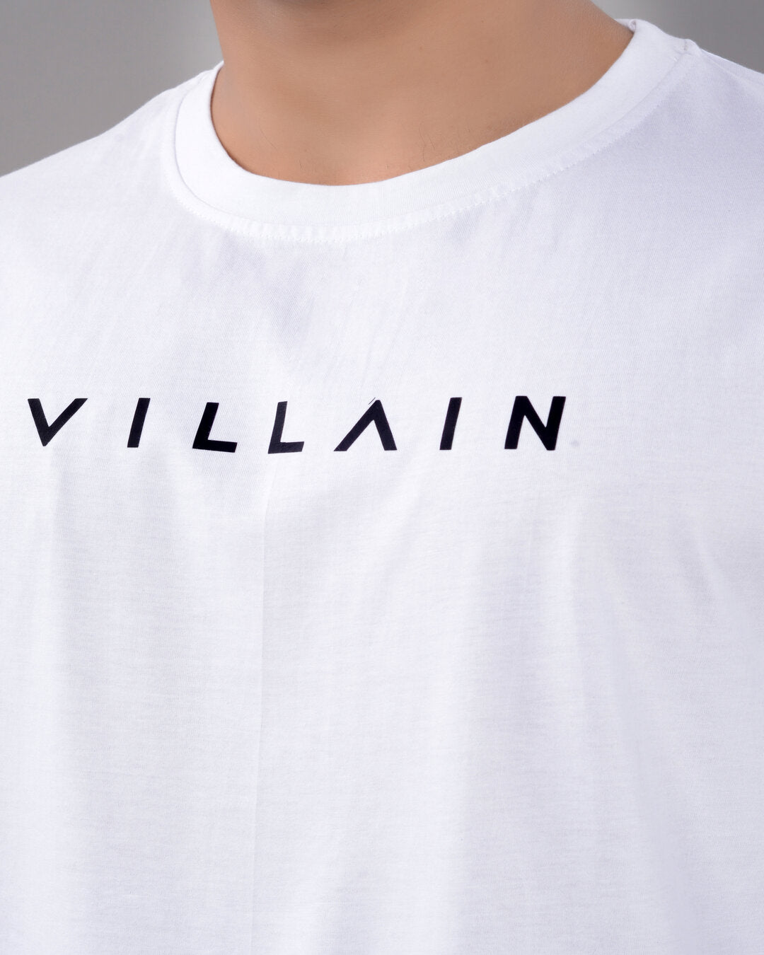 Men's white cotton blend oversized T-shirt with drop shoulder, round neck, half sleeves, and typography design from Drpshippr.