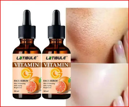 Drpshippr Vitamin C Face Serum bottle showing brightening, anti-aging, and skin repair benefits for dark circles and fine lines.