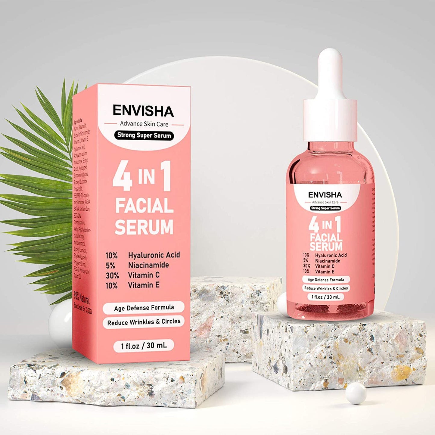Two bottles of Drpshippr Vitamin C Serum for anti-aging and anti-wrinkle treatment, 30 ml each, in a beauty and personal care setting.