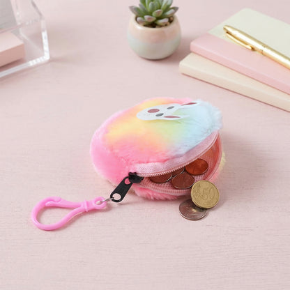 Cute Bunny Design Rainbow Fur Mini Coin Purse Keychain (1 Pc)