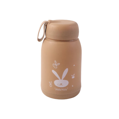 Wukusy cute bunny print glass drinking bottle with brown color and 330ml capacity, featuring adorable bunny illustrations.
