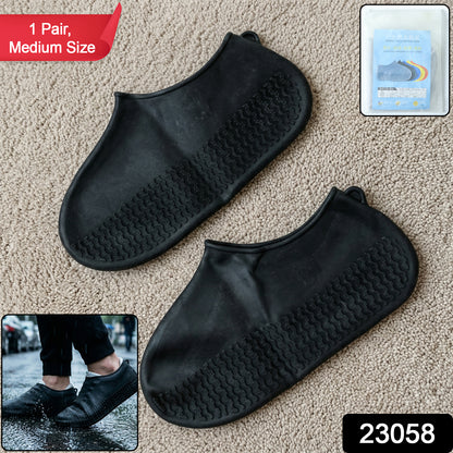 Waterproof Silicone Shoe Cover Black Color (1 Pair Medium Size)