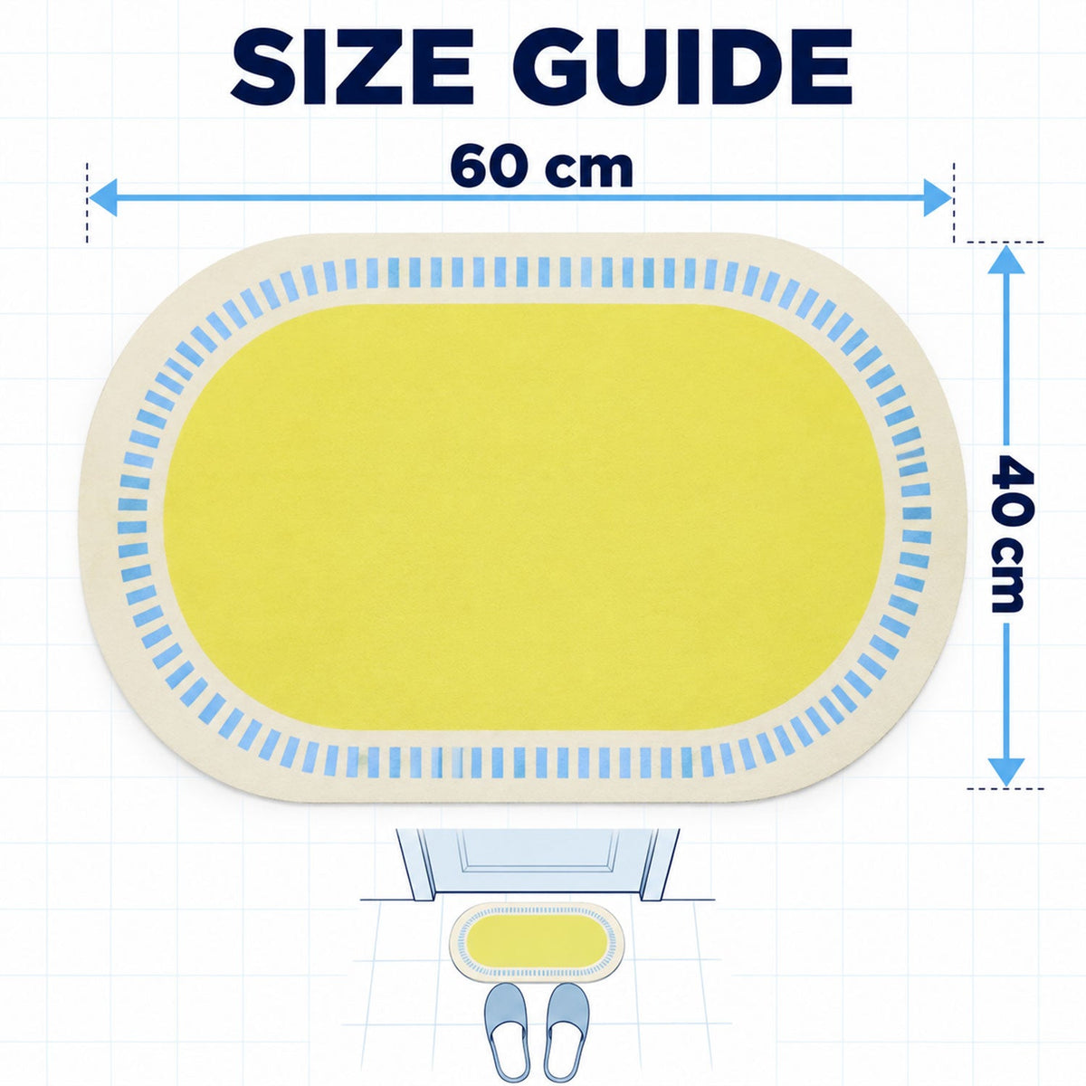 Wukusy striped border oval shower mat in bright colors, quick dry bathroom rug, 60x40 cm, showing textured surface and vibrant design.