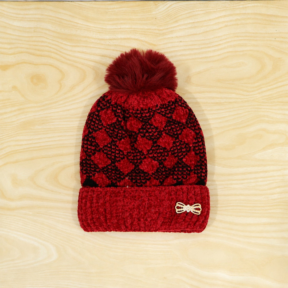 Wukusy soft warm knitted winter beanie cap with pom pom and inner lining, designed for cold weather comfort.