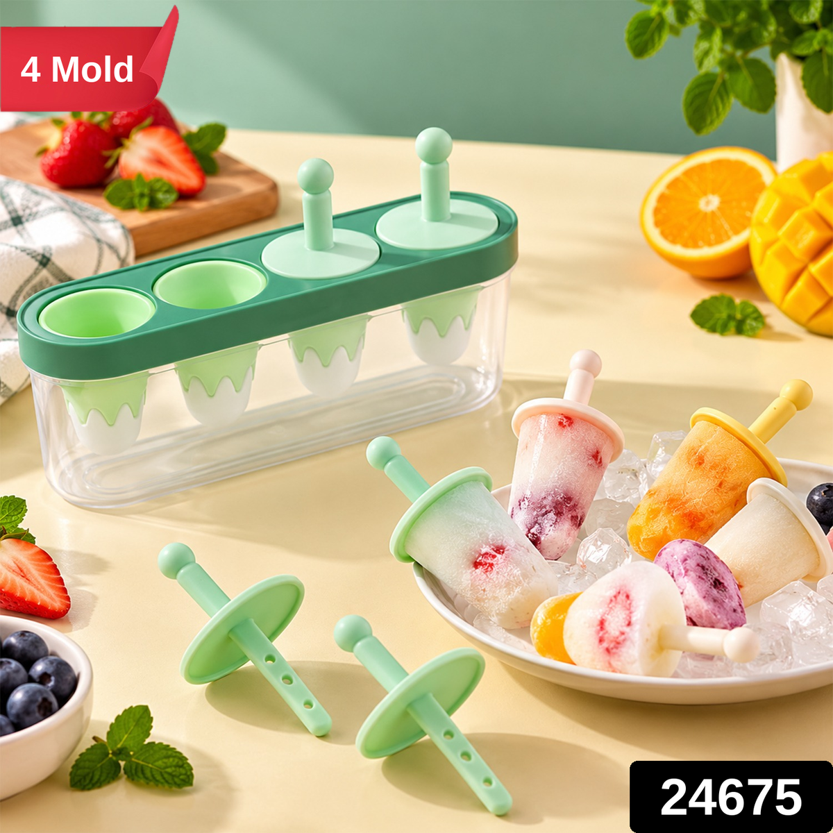 Wukusy ice cream candy popsicle maker with four reusable mold containers and sticks for homemade frozen treats.