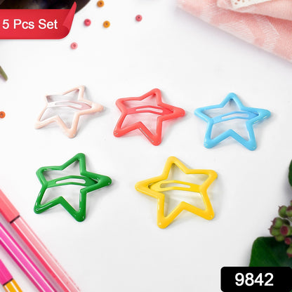 Set of 10 Wukusy metal printed star-shaped hair clips with shiny metallic finish, perfect for stylish hair accessories.