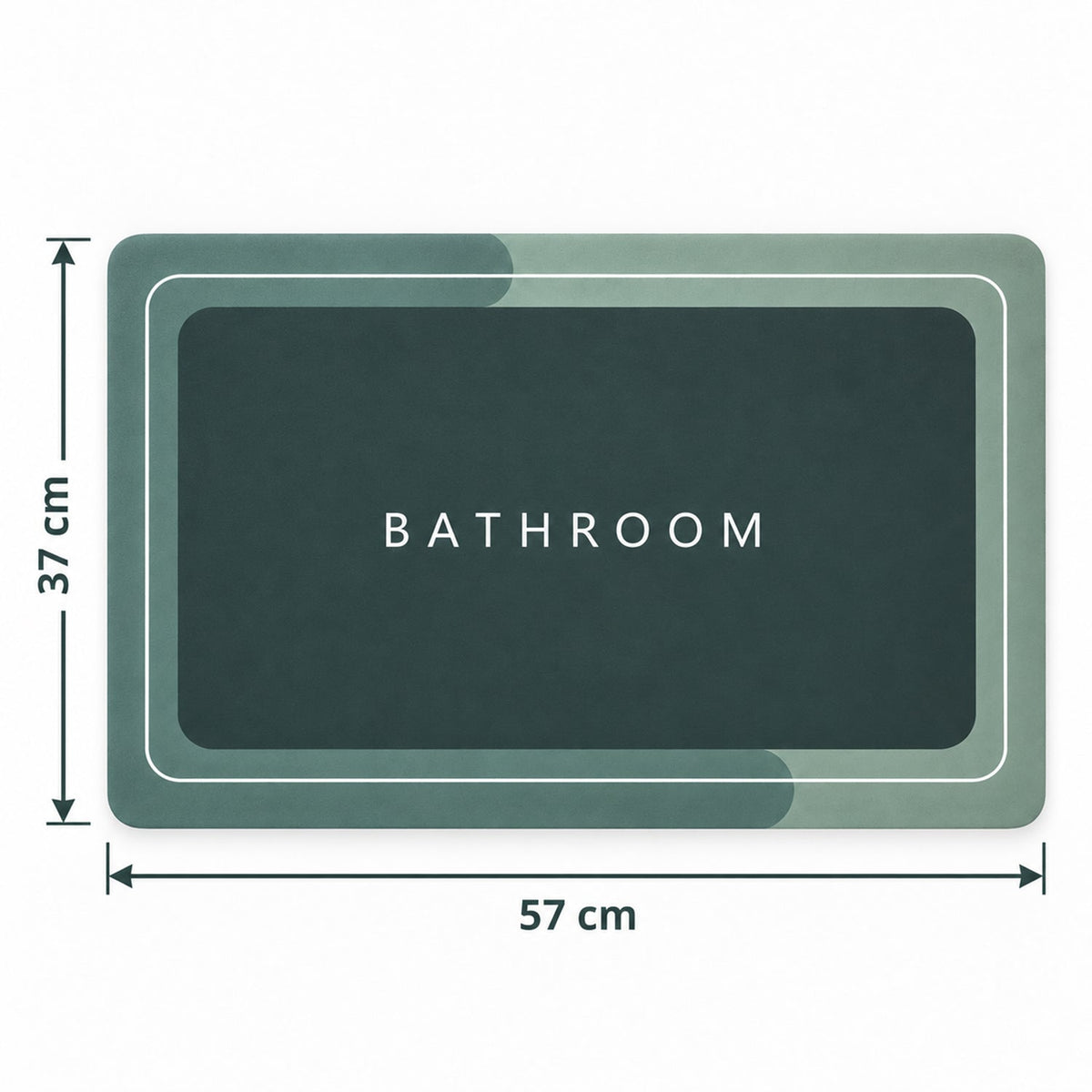 Green Wukusy super absorbent bathroom mat, 57x37 cm quick dry non-slip bath mat, shown on bathroom floor.